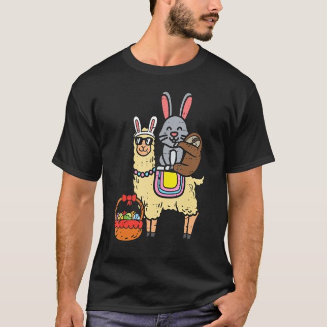 Påskhare Sloth on Llama Eggs Cute Alpaca Boys T Shirt (Framsida)