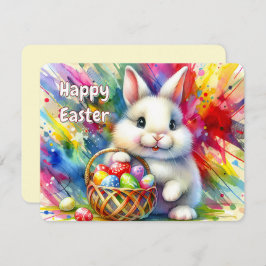 Påskhare som håller färgade ägg i Basket - Julkort