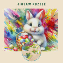 Påskhare som håller färgade ägg i Basket -