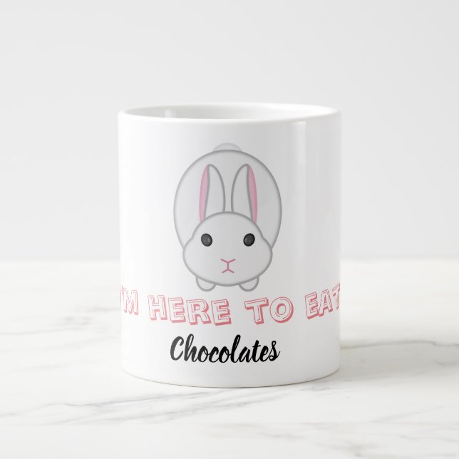 Påskhare som väntar på att äta choklad jumbo mugg (Framsidan)