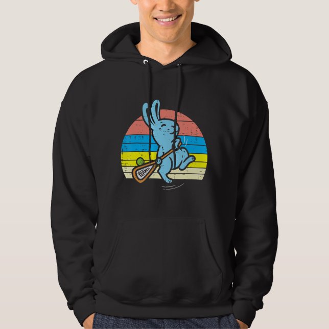 Påskhare Spelar upp Lacrosse Retro Lax Sport Manar Hoodie (Framsida)