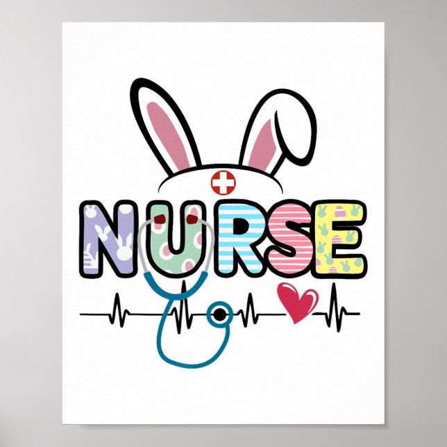 Påskhare Stetoscope Heartslag Sjuksköterska D Poster (Framsidan)