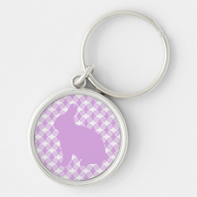 Påskhare Swirls Keychain, Lavender Rund Silverfärgad Nyckelring (Framsidan)