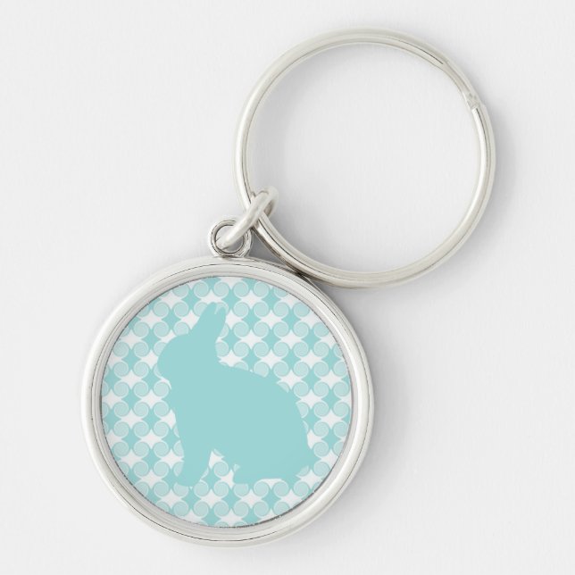 Påskhare Swirls Keychain, Light Blue Rund Silverfärgad Nyckelring (Framsidan)