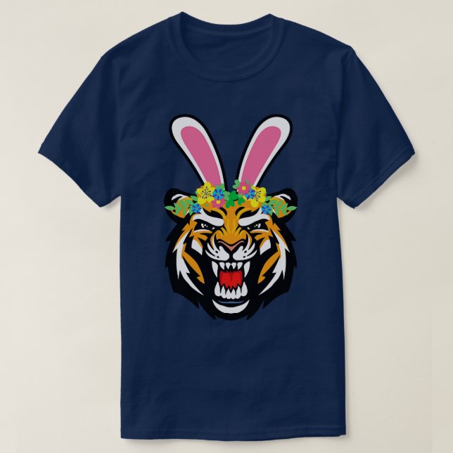 Påskhare tiger med blommor t shirt (Design framsida)