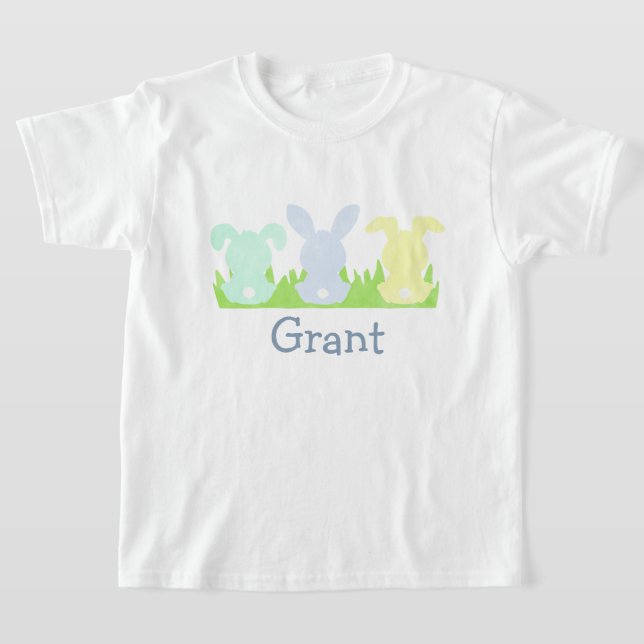 Påskhare Trio, Pastel Watercolor Boys T Shirt (Laydown)