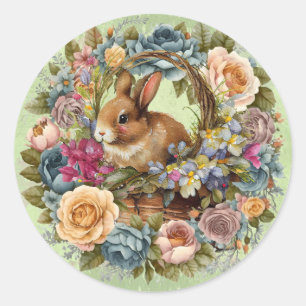 Påskhare Vår Blommigt Runt Klistermärke