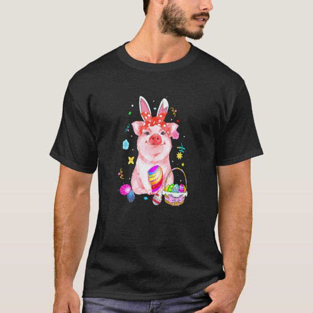 Påskhare Vår Gris bågar Egg Hunting Basket kol T Shirt (Framsida)