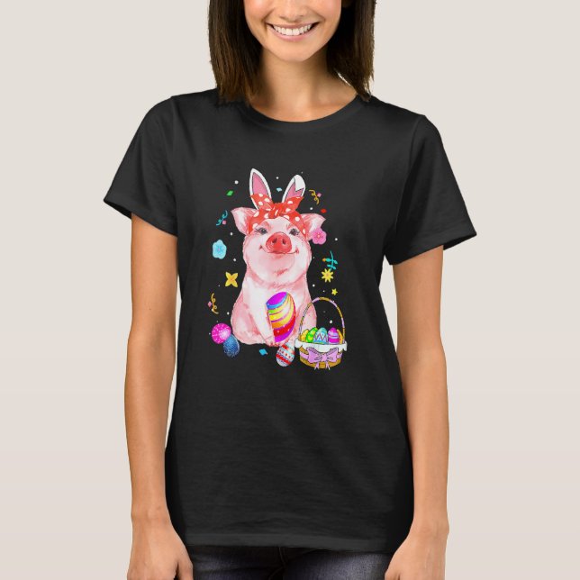 Påskhare Vår Gris bågar Egg Hunting Basket kol T Shirt (Framsida)