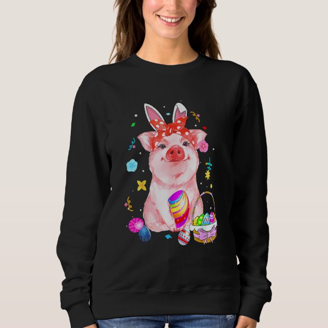 Påskhare Vår Gris bågar Egg Hunting Basket kol T Shirt (Framsida)