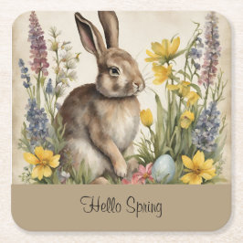 Påskharen Ägg Blommor Underlägg Papper Kvadrat