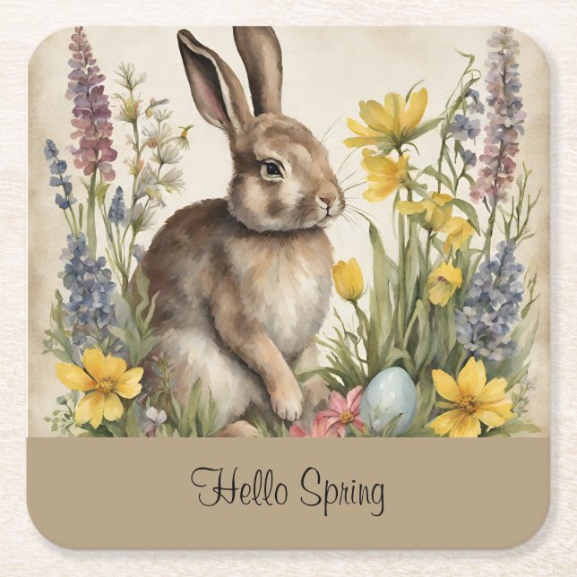 Påskharen Ägg Blommor Underlägg Papper Kvadrat (Framsidan)