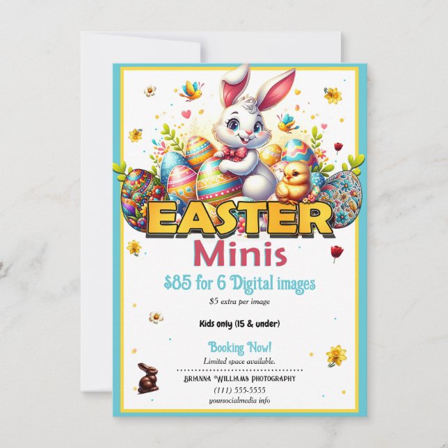 Påskharen & Ägg Fotografering Minis Mini Flyer  Inbjudningar (Framsida)