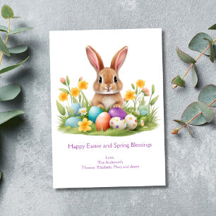 Påskharen Ägg Gräs Vår Blommor Julkort
