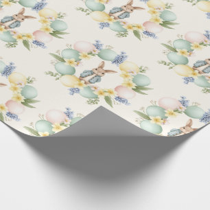 Påskharen Ägget Blommig Krans Pastell Design Presentpapper