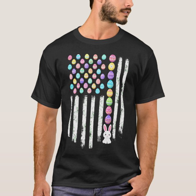 Påskharen amerikanska flaggan patriotisk t shirt (Framsida)