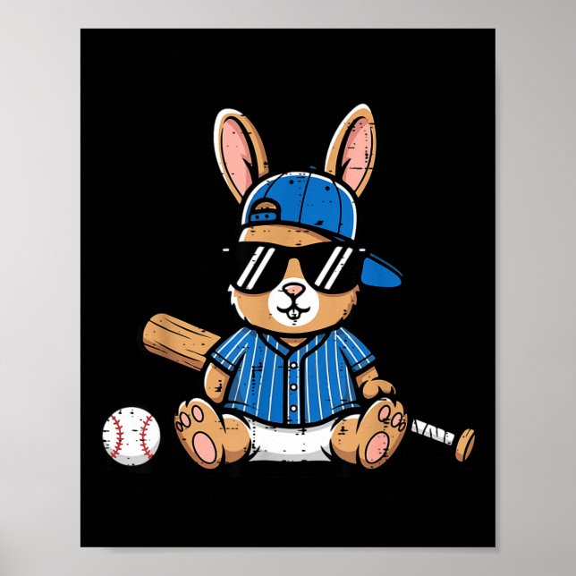 Påskharen basebollmössa bollträ charmig kanin poster (Framsidan)