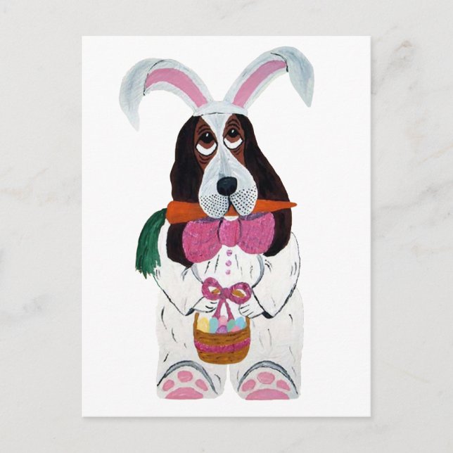 Påskharen Basset Hound Helg Vykort (Framsida)