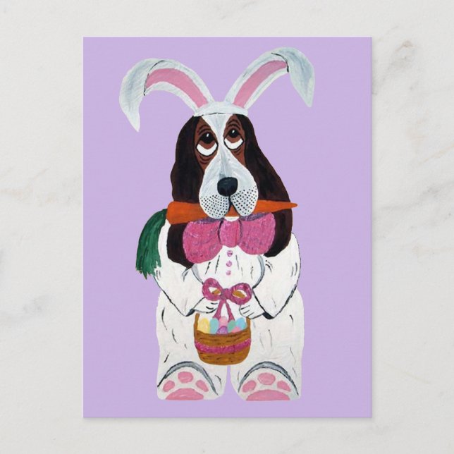 Påskharen Basset Hound Helg Vykort (Framsida)