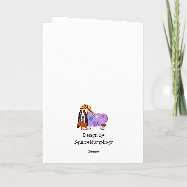 Påskharen Basset Hound Helgkort (Baksida)