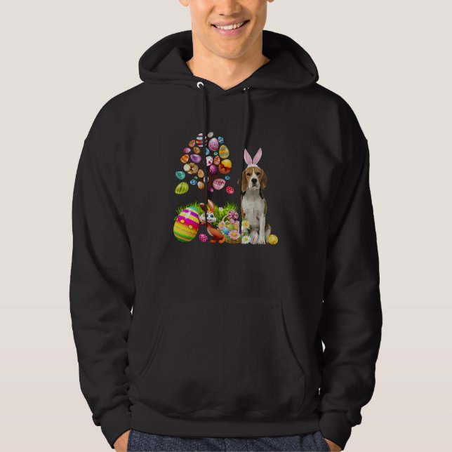 Påskharen Beagle Hund Öra Träd Ägg Korg Hoodie (Framsida)