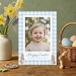 Påskharen Blå Rutig Foto Julkort