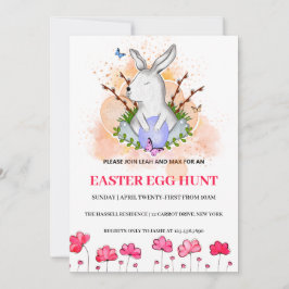 Påskharen, Blomster Brunch Äggsökning Inbjudan