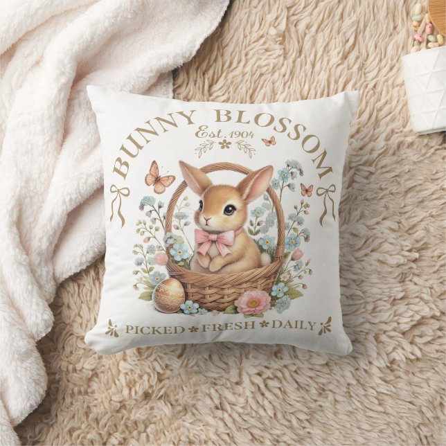 Påskharen Bunny Blossom i blomsterkorg Kudde (Filt)