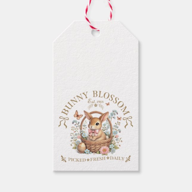 Påskharen Bunny Blossom i blomsterkorg Presentetikett (Framsidan)
