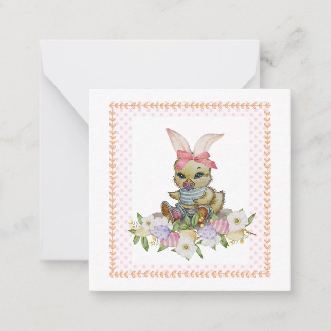 Påskharen Chick (postkort stil) hälsning Anteckningskort (Framsida)