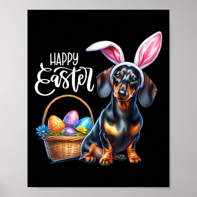 Påskharen Dachshund Hund Påskägg Glad Påsk D Poster (Framsidan)