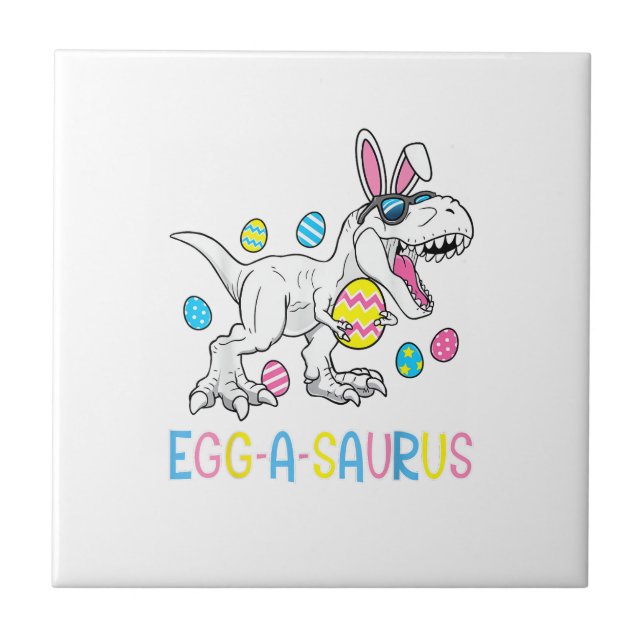 Påskharen Dinosaurie Ägg A Saurus TRex Barn Pojkar Kakelplatta (Framsidan)