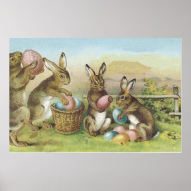 Påskharen Färgade Målade Ägg Fält Poster (Framsidan)