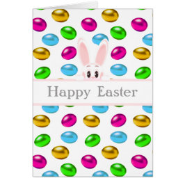 Påskharen & Färgglada Ägg på Vitt Hälsningskort