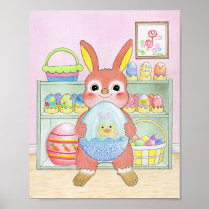 Påskharen Färgglada Ägg Söt Barnplanscher Poster