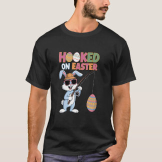 Påskharen fiskar fångar ägg Kul Högtid Påsk T Shirt