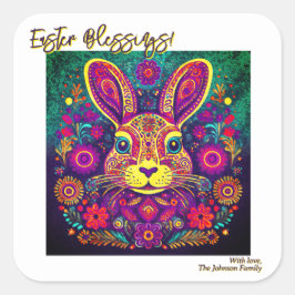 Påskharen - Folkkonst - Personlig Påsk Fyrkantigt Klistermärke