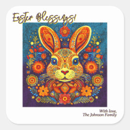 Påskharen - Folkkonst - Personlig Påsk Fyrkantigt Klistermärke