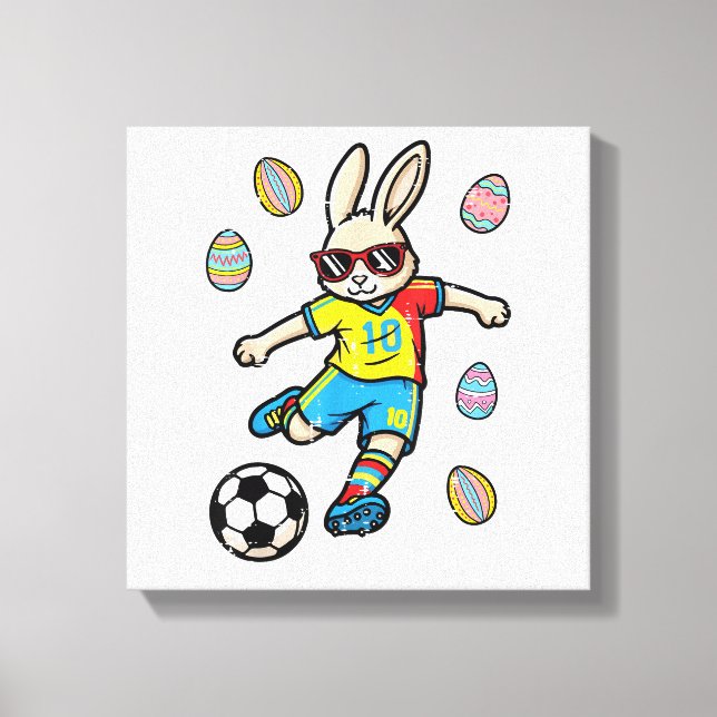 Påskharen fotboll spark hare fotboll pojkar barn canvastryck (Framsida)