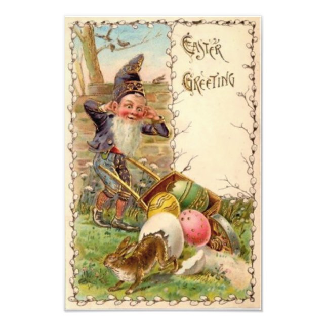 Påskharen Gnome Målade Färgade Ägg Fototryck (Framsidan)