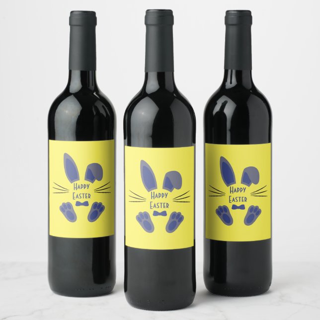 Påskharen Gott påsk blå och gul Vinflaska Etikett (Flaskor)