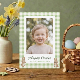 Påskharen Grön Gingham Foto Julkort
