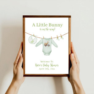 Påskharen Grön tvättlina Baby Shower Välkommen Poster