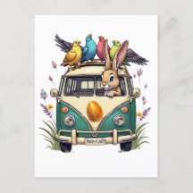 Påskharen i en buss med fågelvänner - vårfirande