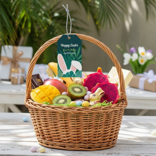 Påskharen i tropisk djungel presentkortsetikett presentetikett (Skapare uppladdad)