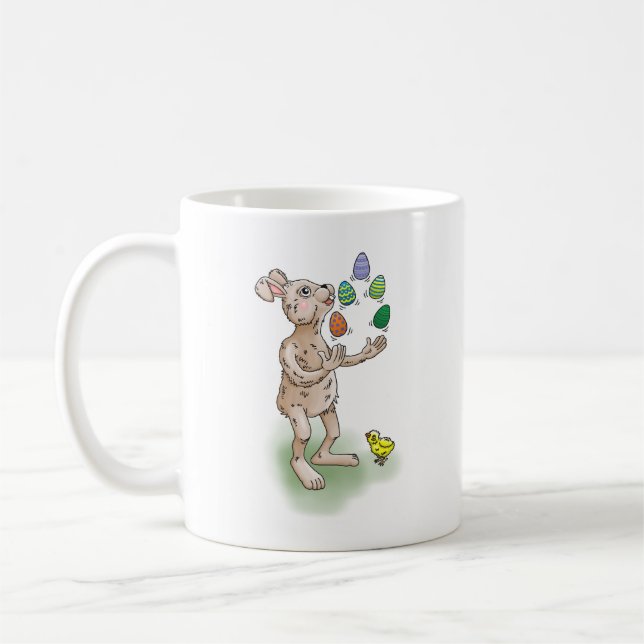 Påskharen jonglerar kaffemugg (Vänster)
