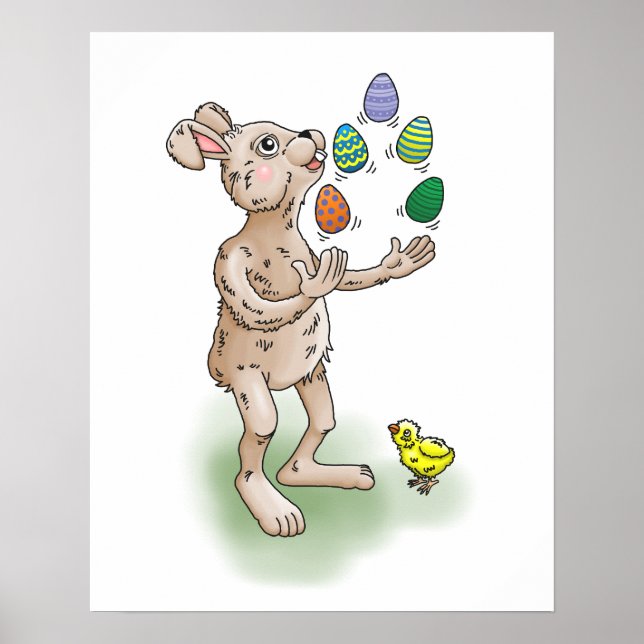 Påskharen jonglerar med påskäggen poster (Framsidan)