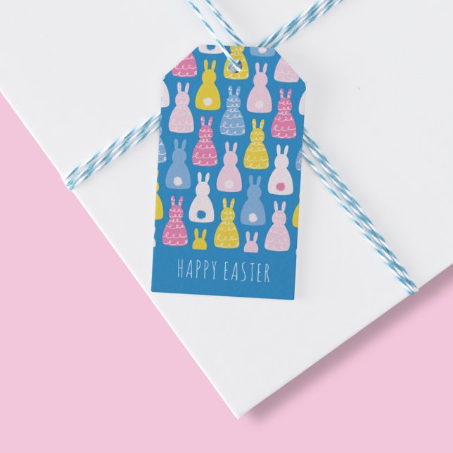 Påskharen Kanin Blå Presentetikett (Cute bunny rabbit Happy Easter gift tag in blue. Matching gift wrap available.)