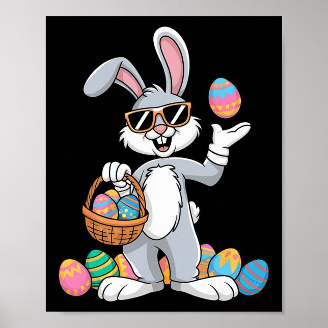 Påskharen kanin dabbar bärande färgglada ägg poster (Framsidan)