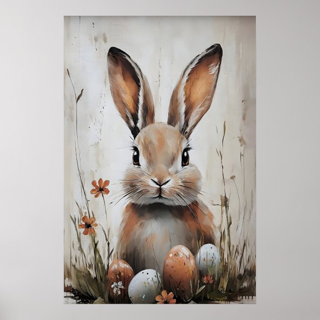 Påskharen kanin i blommönster, rustik påsk poster (Framsidan)